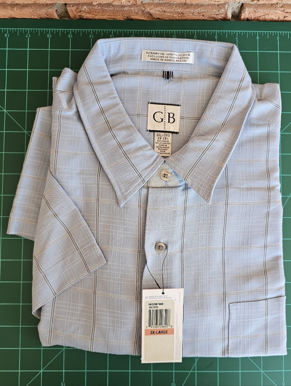 Geoffrey Beene Light Blue Windowpane Short-Sleeve Button-Down Shirt Size 3XL